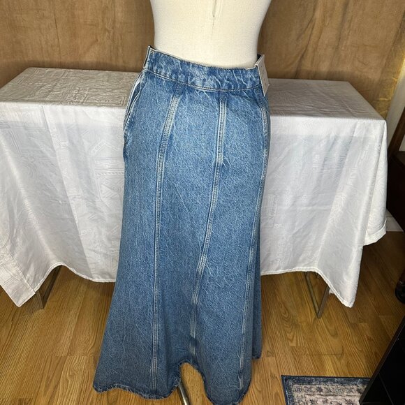 ZARA Denim A-Line Flared Maxi Skirt, Small - Picture 3 of 5